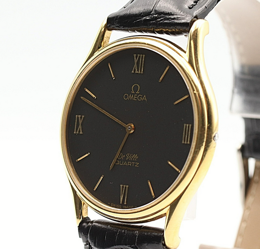 *NEAR MINT* Vintage 1977 OMEGA De Ville Cal.1365 Qz Black Roman 33mm Mens Watch