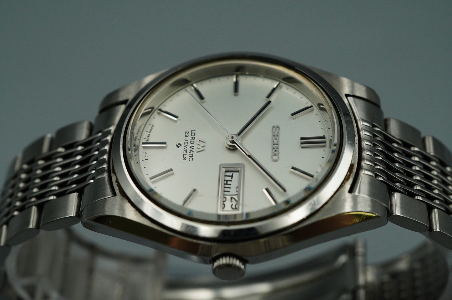 Exc+5 1970s SEIKO LORD MATIC 5606-7070 Automatic Silver Round 36mm Mens Watch