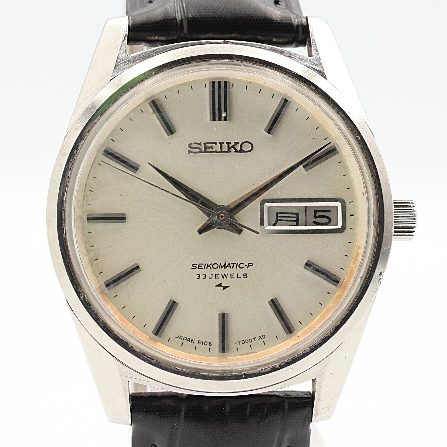 *Exc+5* Vintage 1977 SEIKO Matic-p 5106-7000 Automa White Round 34mm Mens Watch