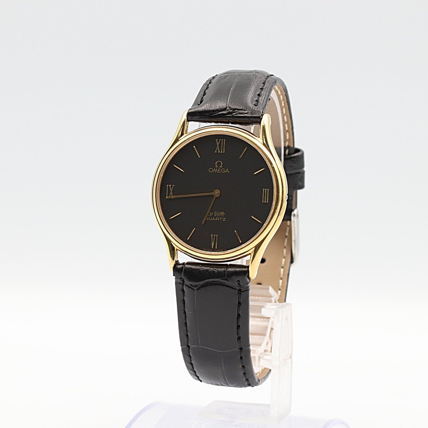 *NEAR MINT* Vintage 1977 OMEGA De Ville Cal.1365 Qz Black Roman 33mm Mens Watch