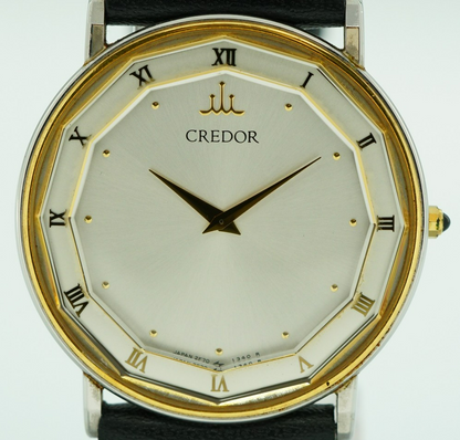 *NEAR MINT* Vintage 1988 SEIKO CREDOR 2F70-0290 Qz Silver Round 31mm Mens Watch