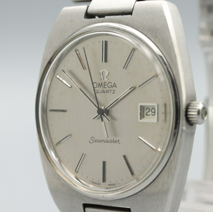 *NEAR MINT* Vintage OMEGA Seamaster Cal.1342 Quartz Silver Dial Round Mens Watch