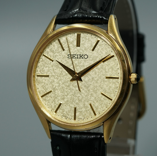 *Exc+5* SEIKO Dolce 8J41-0AJ0 Quartz Gold Dial Round 33mm Women Watch