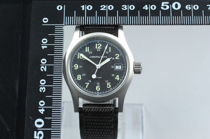 *TOP MINT* HAMILTON KHAKI H683110 Quartz Black Dial Date Round 33mm Mens Watch
