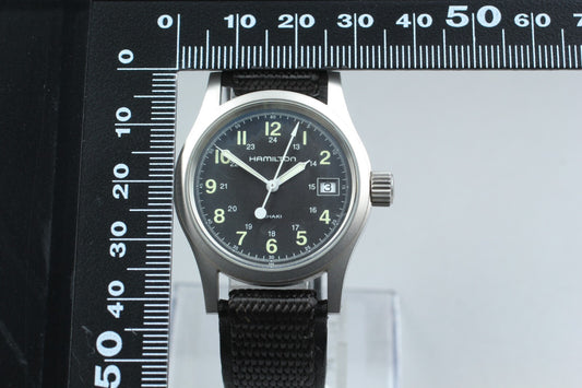*TOP MINT* HAMILTON KHAKI H683110 Quartz Black Dial Date Round 33mm Mens Watch