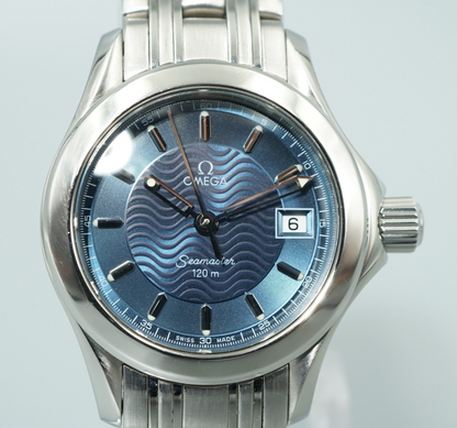 *MINT* Vintage 1998 OMEGA Seamaster Cal.1424 Quartz Blue Round 28mm Women Watch