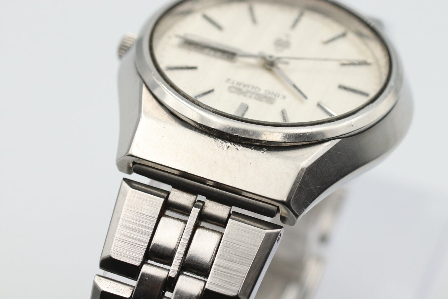 *Exc+5* Vintage SEIKO King Quartz 0853-8001 White Dial Day Date Round Mens Watch