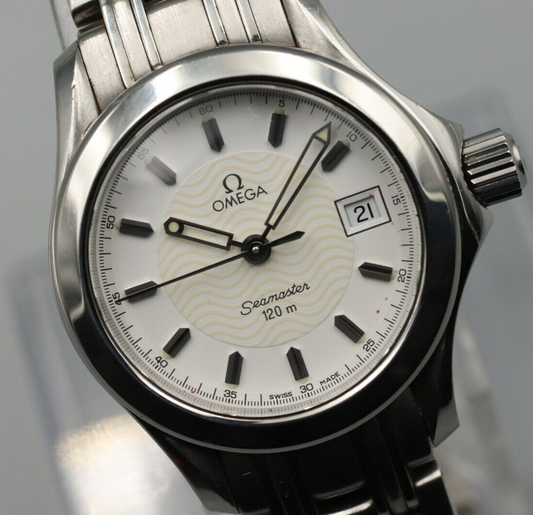 *MINT* Vintage OMEGA Seamaster 120m Cal.1424 Quartz White Dial Round Women Watch