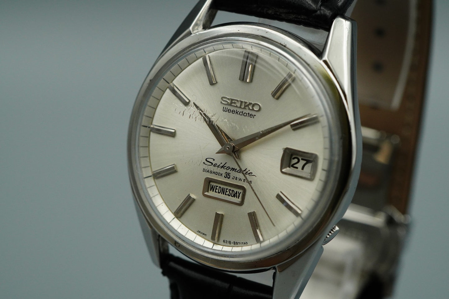 N MINT+++ Vintage 1960s SEIKO SEIKO MATIC Automatic Silver Round 37mm Mens Watch