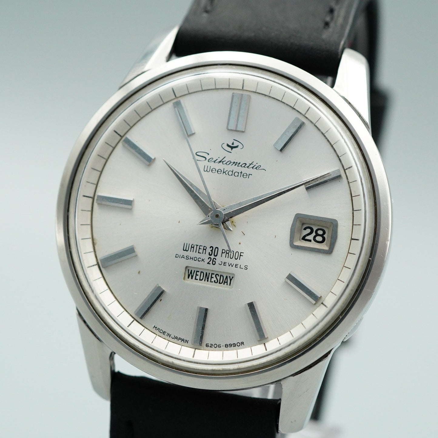 *NEAR MINT* Vintage SEIKO Weekdater 6206-8990 AT Silver Round 37mm Mens Watch