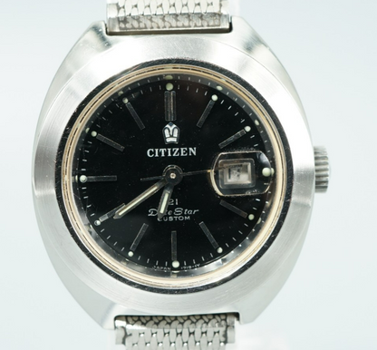 *NEAR MINT* Vintage CITIZEN Date Star GN-3-S Qz Black Round 27mm Women Watch