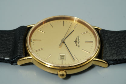 *Exc+5* Vintage 1991 LONGINES L4.636.2 Quartz Gold Dial 32mm Round Mens Watch