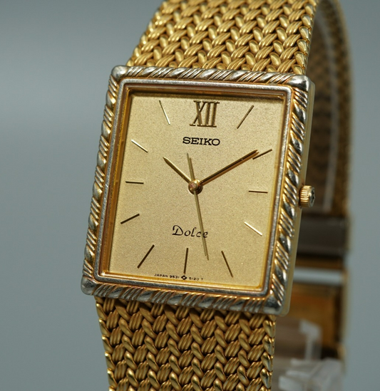 *Exc+5* Vintage 1985 SEIKO Dolce 9531-5100 Qz Gold Rectangle 25mm Women Watch