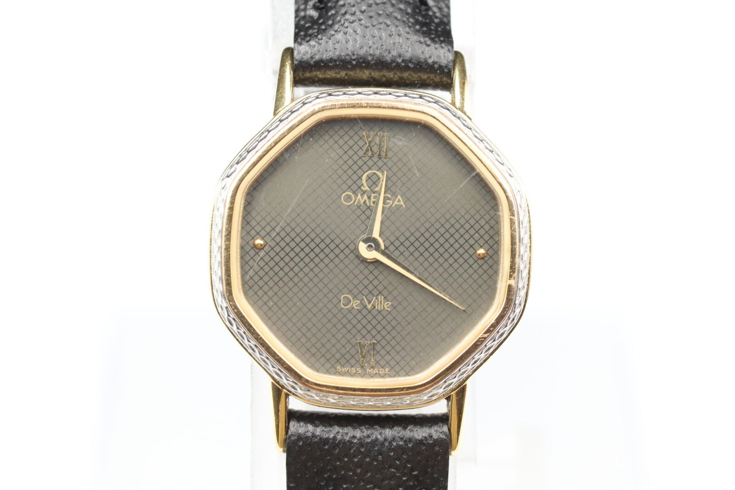 *Exc+5* Vintage OMEGA De Ville Cal.1387 Qz Black Dial Octagon 20mm Women Watch
