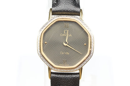 *Exc+5* Vintage OMEGA De Ville Cal.1387 Qz Black Dial Octagon 20mm Women Watch