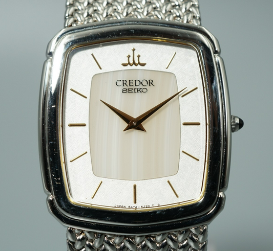*N MINT* Vintage 1997 SEIKO CREDOR 5A74-3D20 Qz White Rectangle 27mm Women Watch