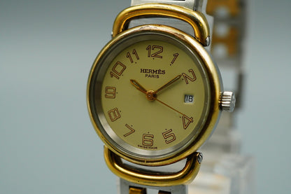 *NEAR MINT* Vintage 1990s HERMES Pullman Qz White Round 24mm Women Watch