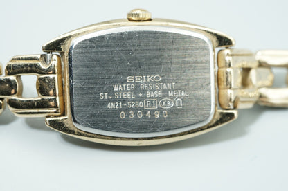 *Exc+5* Vintage 1990 SEIKO LUCENT 4N21-5280 Qz White Rectangle 18mm Women Watch