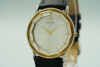 *NEAR MINT* Vintage 1988 SEIKO CREDOR 2F70-0290 Qz Silver Round 31mm Mens Watch