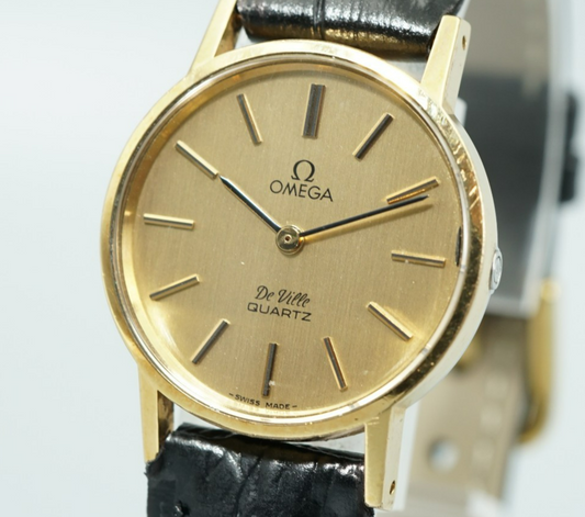 *Exc+5* Vintage OMEGA De Ville Cal.1351 Qz Gold Round 24mm Women,Ladies Watch