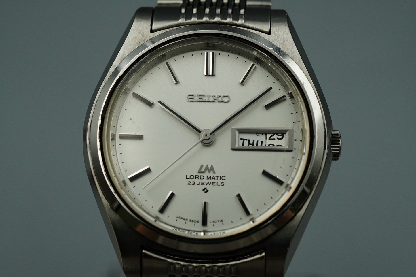 Exc+5 1970s SEIKO LORD MATIC 5606-7070 Automatic Silver Round 36mm Mens Watch