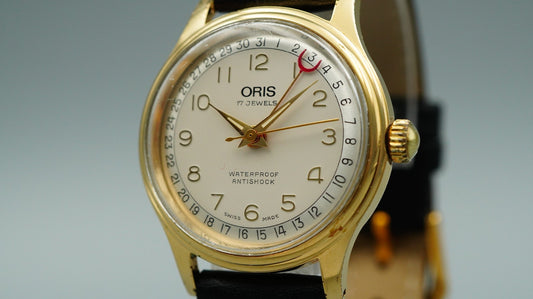 *Exc+5* 1990s ORIS Pointer Date 302-7285B Hand Winding Cream 31mm Mens Watch