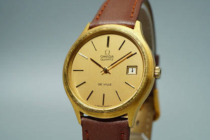 N MINT Vintage 1970s OMEGA De Ville Cal.1325 Ref.192 Qz Gold 35mm Mens Watch