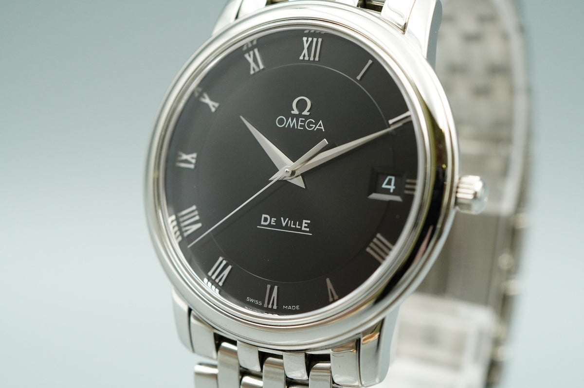 *MINT* OMEGA De Ville 424.10.27.60.01.001 Qz Black Round 34mm Mens Watch