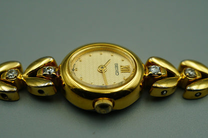 *N MINT* Vintage 1980s SEIKO 8P Diamond 1E20-6050 Qz Gold Round 13mm Women Watch