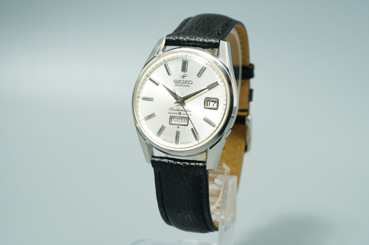 *N MINT* Vintage 1964 SEIKO WEEKDATER 6218-8970 AT Silver Round 37mm Mens Watch