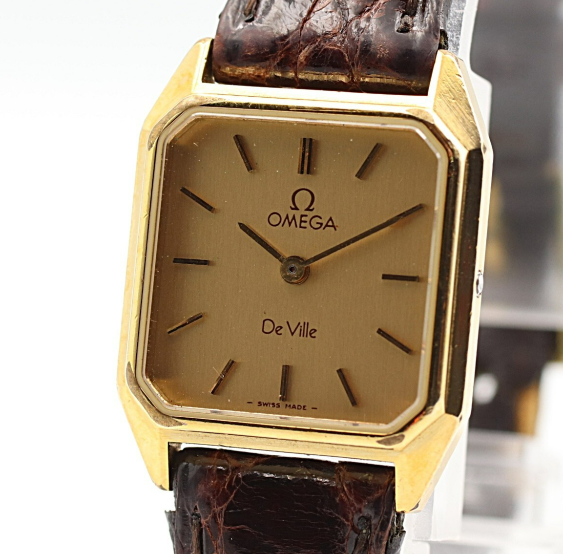 *NEAR MINT* Vintage 1986 OMEGA De Ville Cal.1387 Qz Gold Square 20mm Women Watch