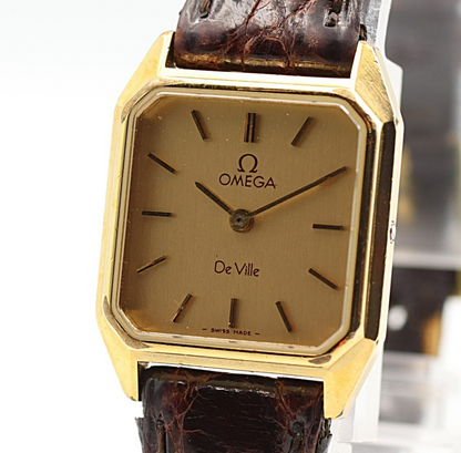 *NEAR MINT* Vintage 1986 OMEGA De Ville Cal.1387 Qz Gold Square 20mm Women Watch