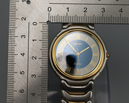 *NEAR MINT* Vintage SEIKO Dolce 5E31-6A20 Quartz Black Dial Round Mens Watch