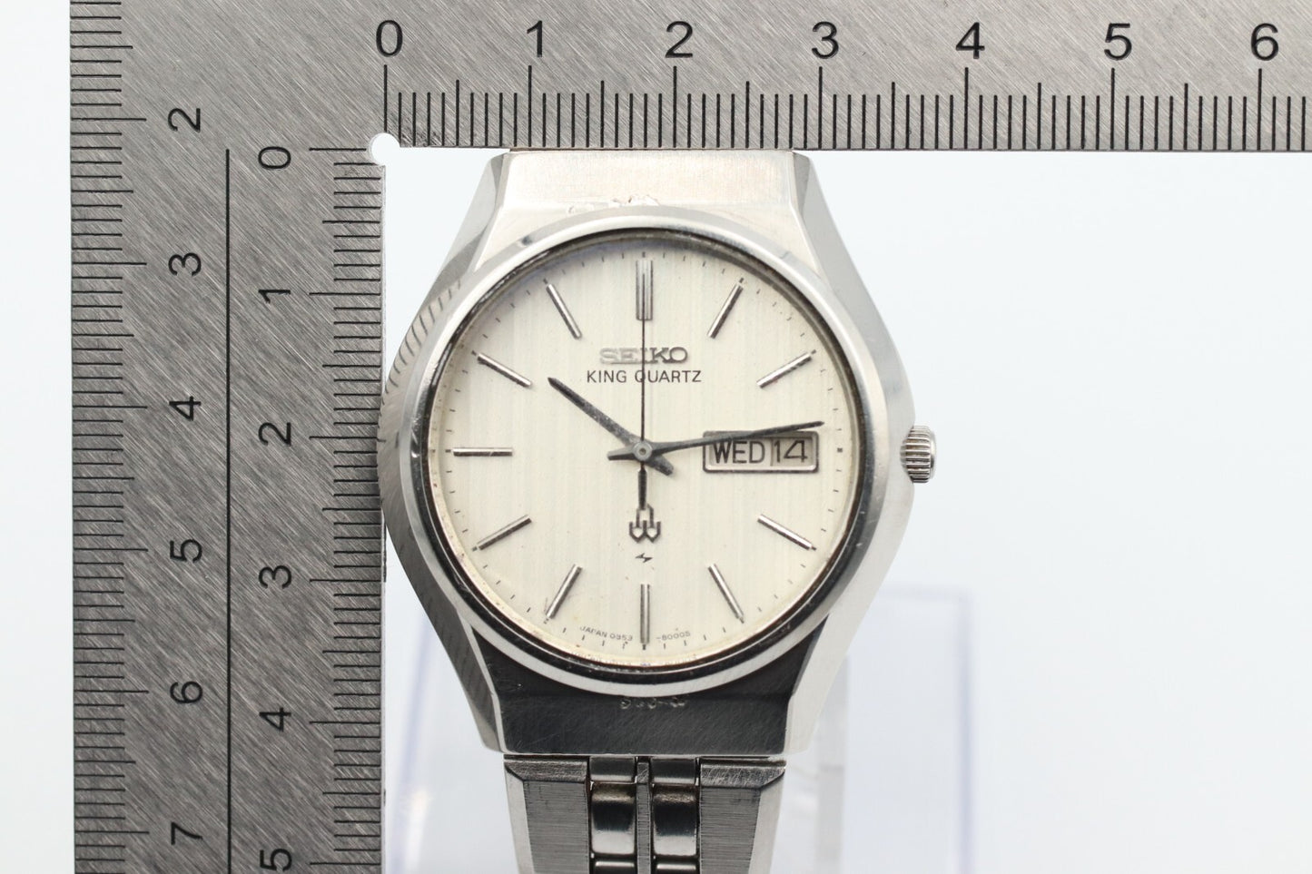 *Exc+5* Vintage SEIKO King Quartz 0853-8001 White Dial Day Date Round Mens Watch