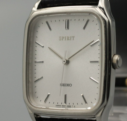 *N MINT* Vintage SEIKO SPIRIT 5E31-5B50 Quartz White Dial Rectangle Mens Watch