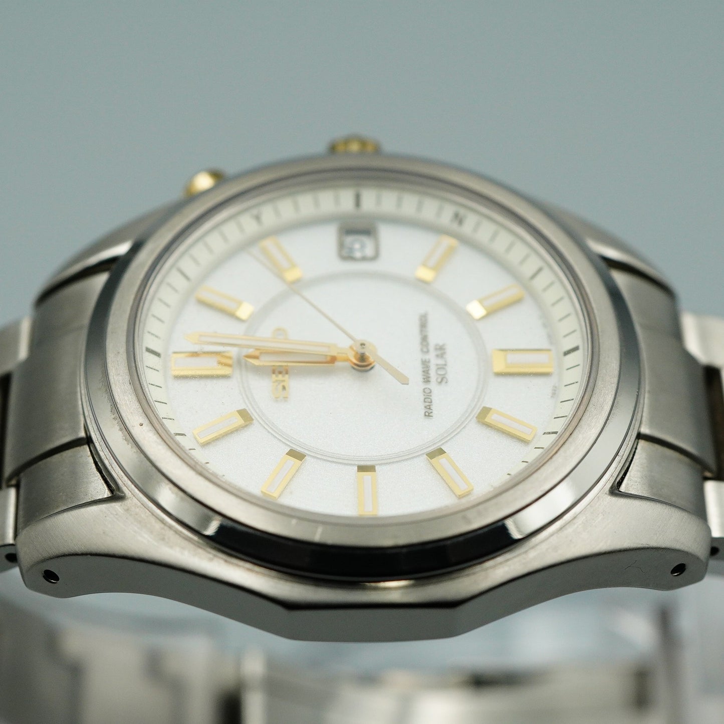 *TOP MINT* SEIKO 7B22-0BH0  Radio Wave Control Solar White 38mm Mens Watch