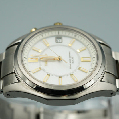*TOP MINT* SEIKO 7B22-0BH0  Radio Wave Control Solar White 38mm Mens Watch