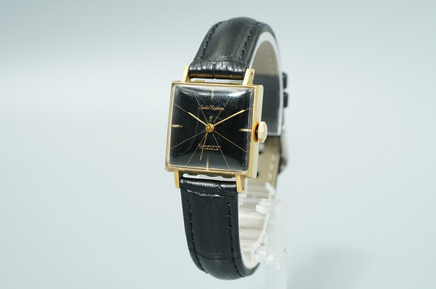 *Exc+5* Vintage SEIKO DIASHOCK 5292 Hand Wind Black Dial Square 22mm Women Watch