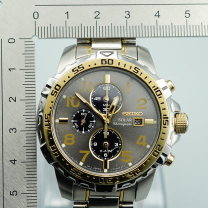Vintage 1992 SEIKO Chronograph V172-0AT0 Solar Gray Round 44mm Mens Watch