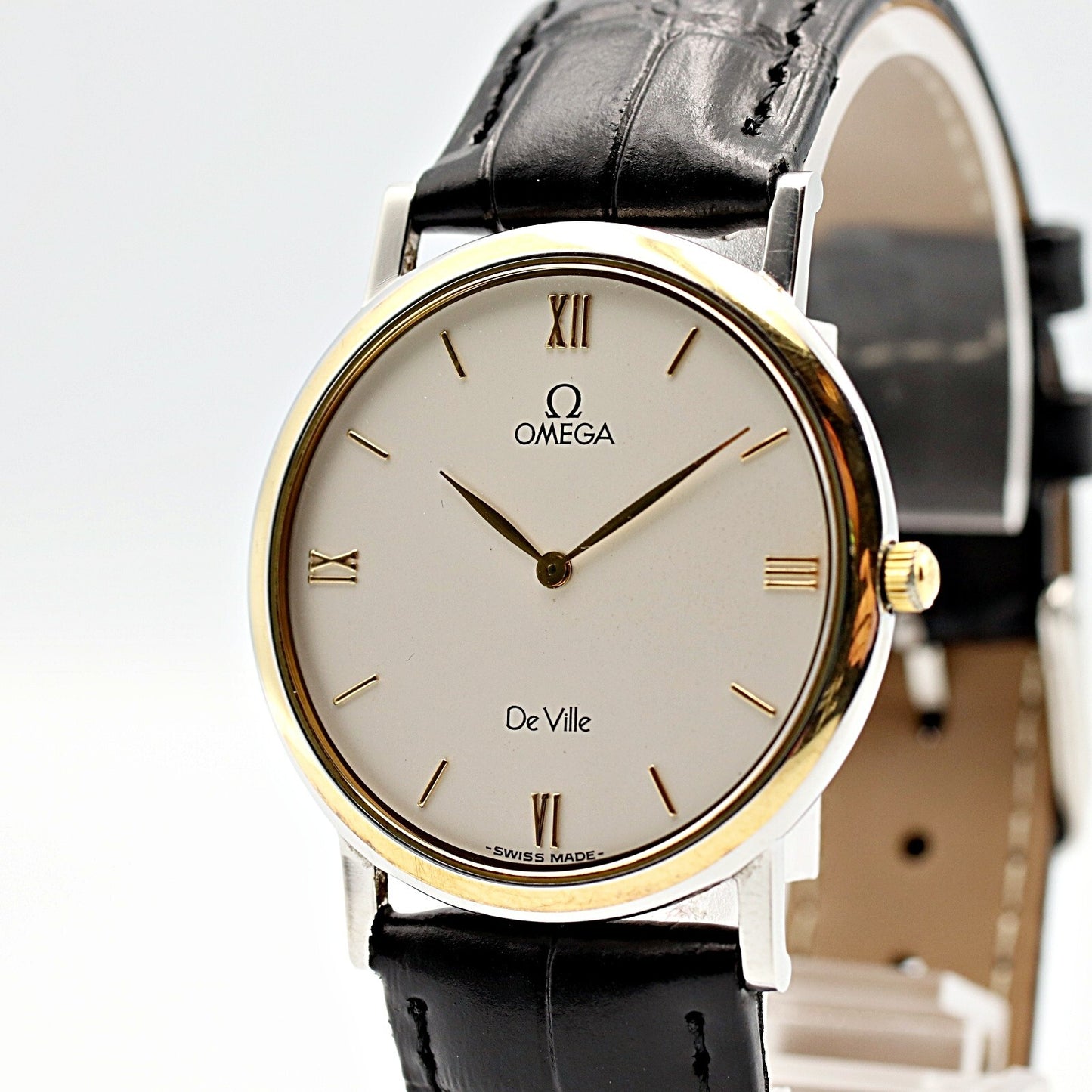 *NEAR MINT* Vintage 1990s OMEGA De Ville Cal.1378 Qz Gold Round 33mm Mens Watch