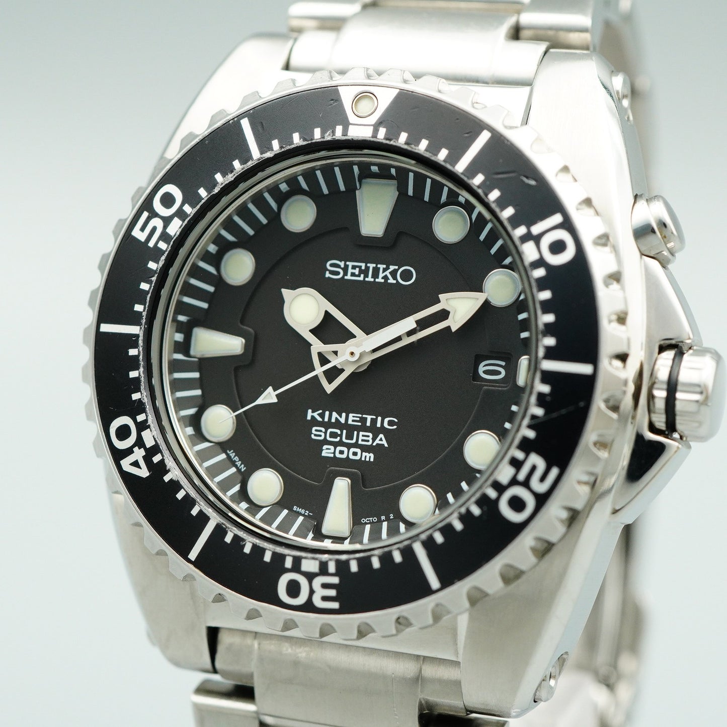 Serviced New Batt *Near MINT* SEIKO Kinetic 5M62-0BL0 AT Black 43mm Mens Watch