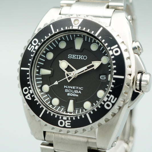 Serviced New Batt *Near MINT* SEIKO Kinetic 5M62-0BL0 AT Black 43mm Mens Watch