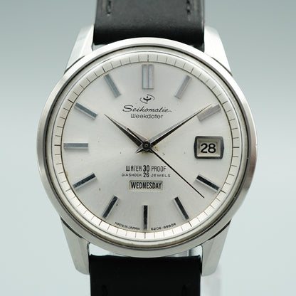 *NEAR MINT* Vintage SEIKO Weekdater 6206-8990 AT Silver Round 37mm Mens Watch