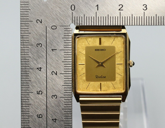 *MINT* Vintage SEIKO Dolce 7740-5000 Quartz Gold Dial Rectangle Mens Watch