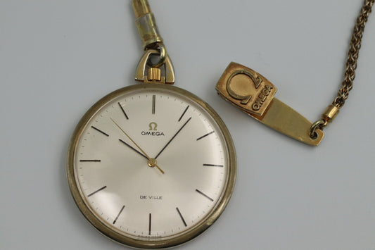 *Exc+5* Vintage OMEGA De Ville Cal.601 Hand Winding Silver Dial 43mm PocketWatch