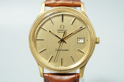 *NEAR MINT* Vintage 1977 OMEGA Seamaster Cal.1342 Qz Gold Round 36mm Mens Watch