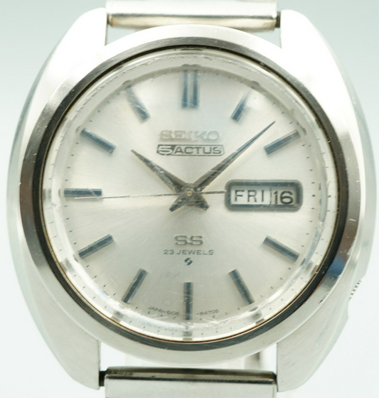 *Exc+4* Vintage1969 SEIKO 5 ACTUS 6106-8440 AT Silver Round 40mm Mens Watch