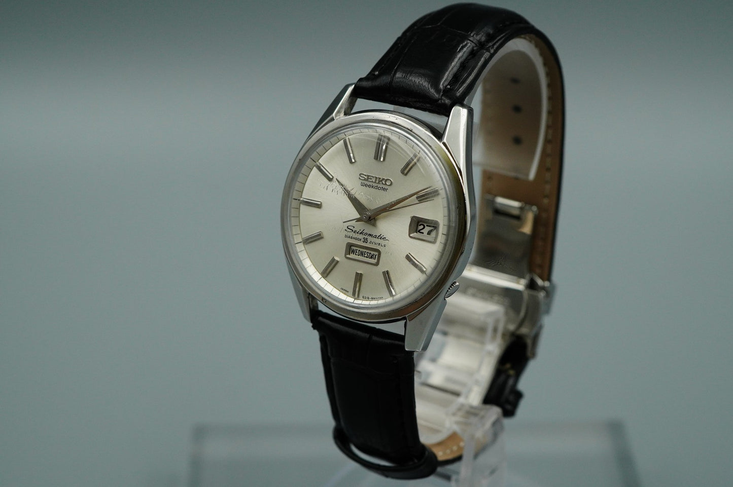 N MINT+++ Vintage 1960s SEIKO SEIKO MATIC Automatic Silver Round 37mm Mens Watch