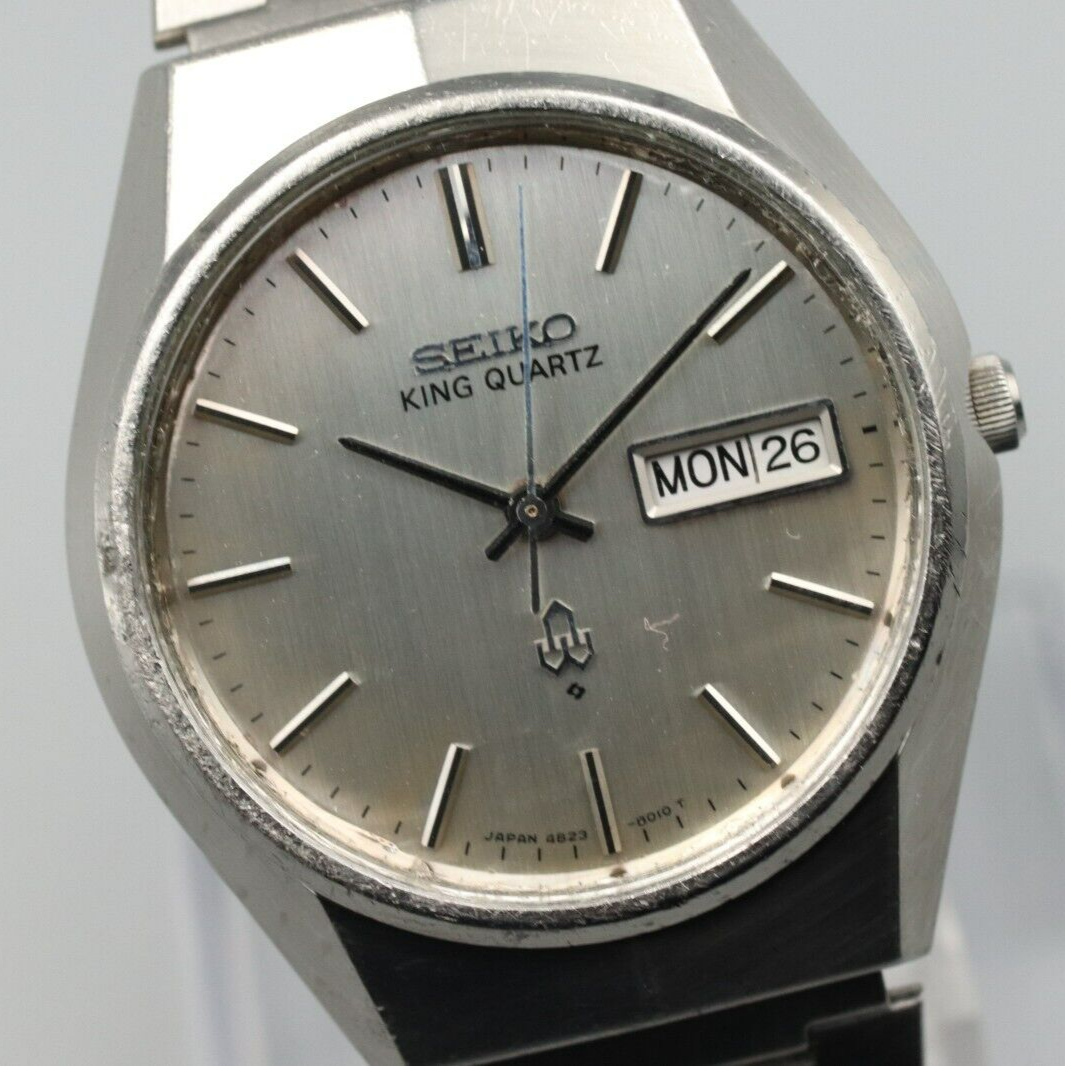 *Exc+4* Vintage SEIKO King 4823-8010 Quartz Silver Dial Day Date Mens Watch