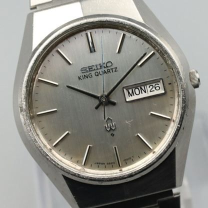 *Exc+4* Vintage SEIKO King 4823-8010 Quartz Silver Dial Day Date Mens Watch